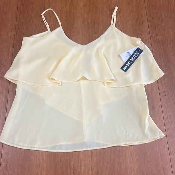 Design Lab Crepe Spaghetti Strap Cami, Ruffle Front & V-Back, Pale yellow, Sz S - Picture 3 of 13
